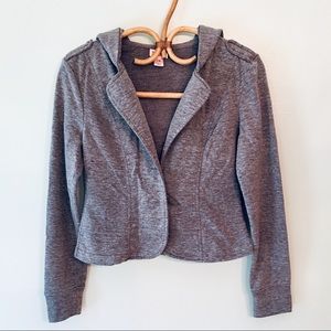 Snap Front Closure Cropped Lapeled Hooded Blazer